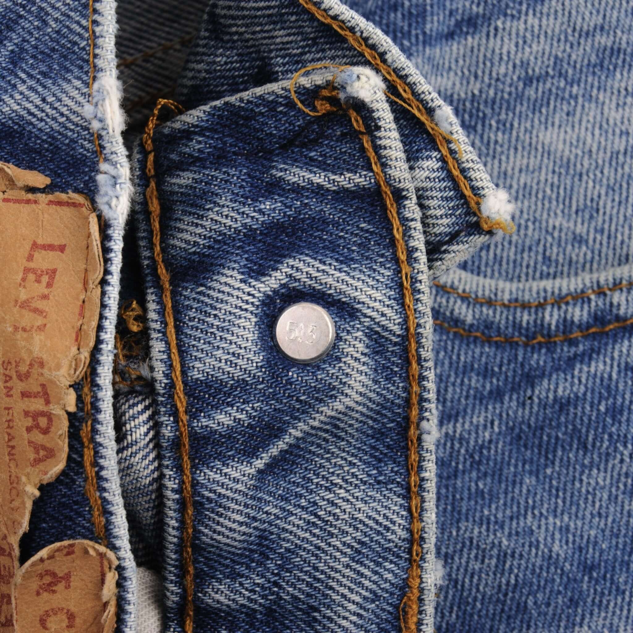 Beautiful Indigo Levis 505 Short Jeans Made in USA with a medium light blue wash 1980S With Light Whiskers  Size 28  Back Button #513