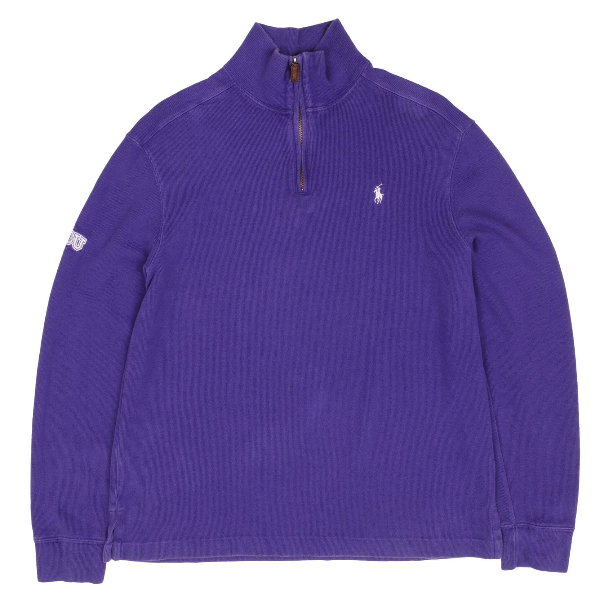 Vintage Ralph Lauren Tcu Horned Frogs Football Purple Quarter Zip Sweatshirt Medium 1990S