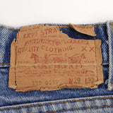 Beautiful Indigo Levis 505 Short Jeans Made in USA with a medium light blue wash 1980S With Light Whiskers  Size 28  Back Button #513