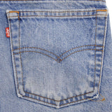 Beautiful Indigo Levis 505 Short Jeans Made in USA with a medium light blue wash 1980S With Light Whiskers  Size 28  Back Button #513