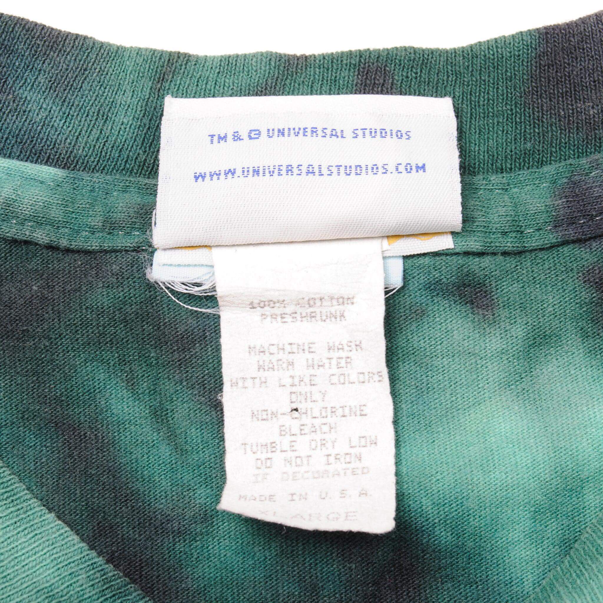 Vintage Tie-Dye Universal Studios Hollywood Marvel The Incredible Hulk Coaster Tee Shirt 90s Size XLarge with single stitch sleeves.