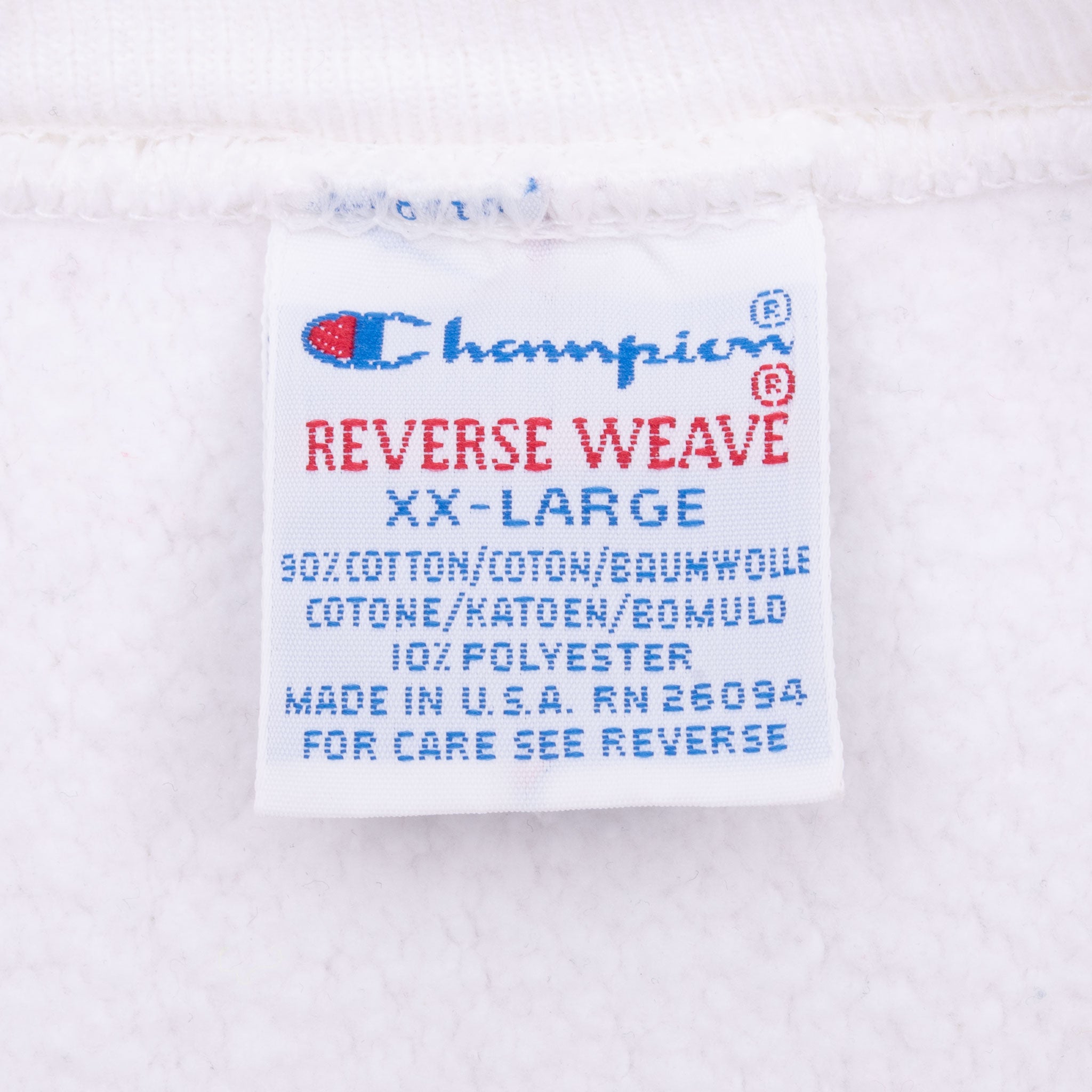 Vintage Champion Reverse Weave White Sweatshirt 1990S Size XL Made In Usa