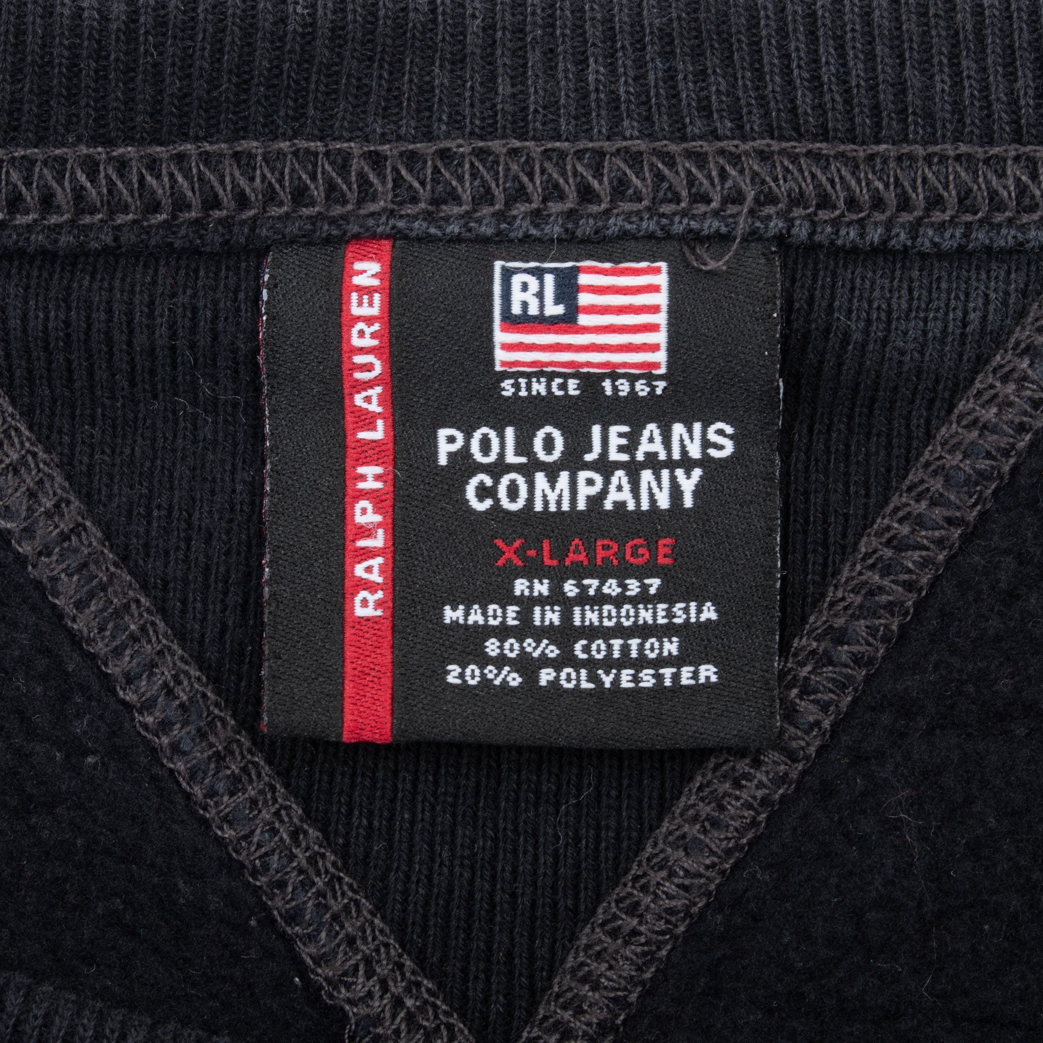 Vintage Ralph Lauren Polo Jeans 1990S Black Crewneck Sweatshirt Size XL