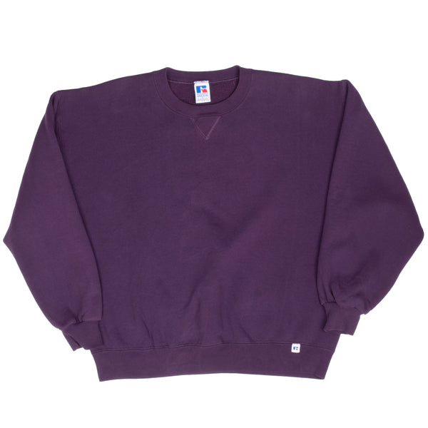 Vintage Russell Athletic Blank Purple Crewneck Sweatshirt 1990S Size Large Made In Usa