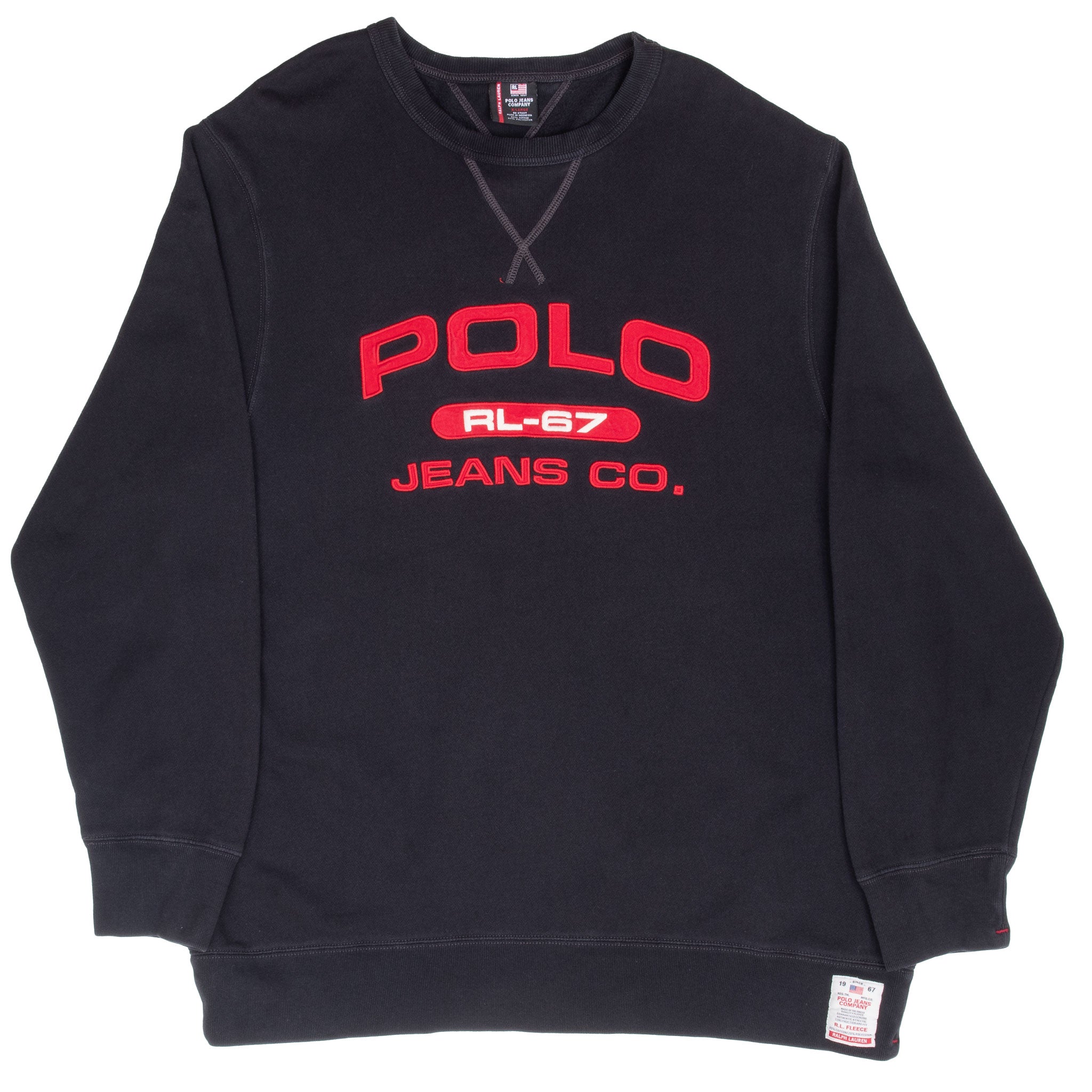 Vintage Ralph Lauren Polo Jeans 1990S Black Crewneck Sweatshirt Size XL