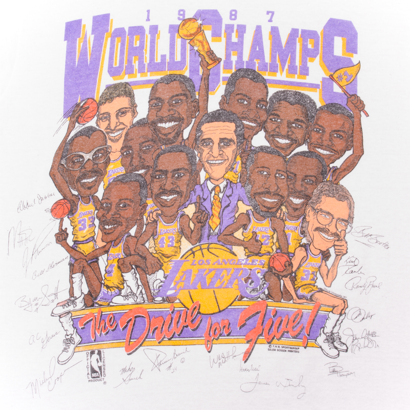 Vintage NBA Los Angeles Lakers World Champs 1987 Tee Shirt Size Medium With Single Stitch Sleeves