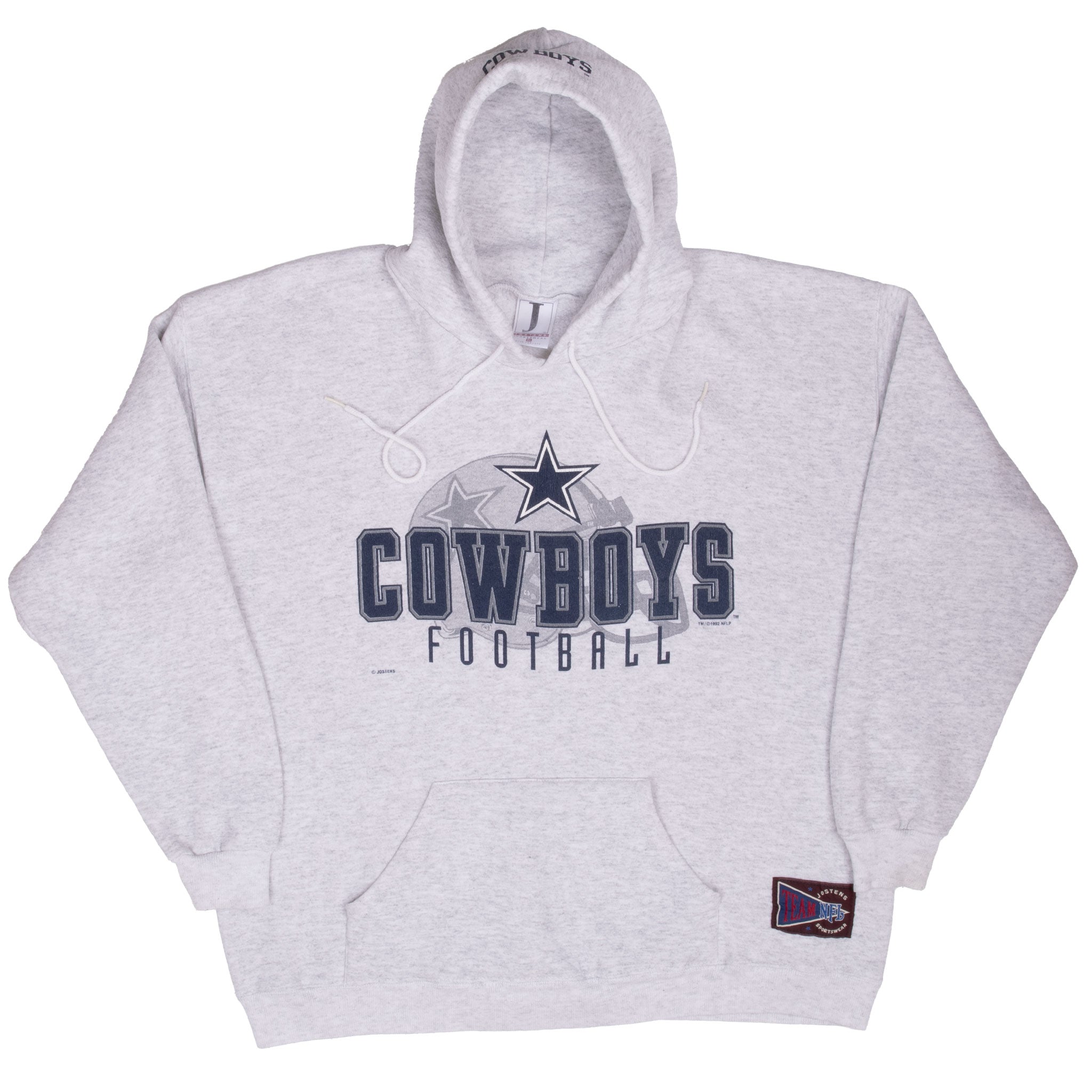 Vintage Nfl Dallas Cowboys Grey Hoodie Sweatshirt 1992 Size XL Made In Usa