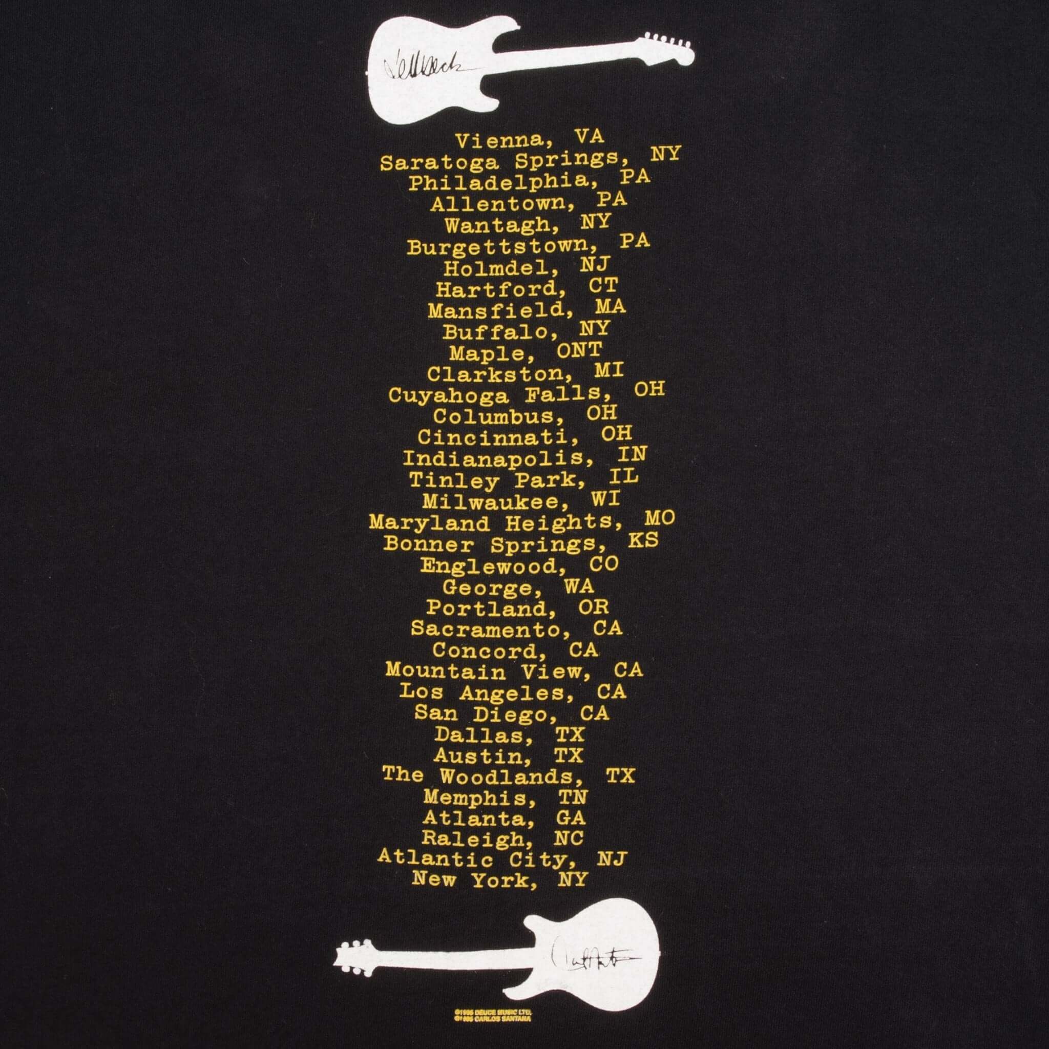 Vintage Jeff Beck Santana Tour 1996 Tee Shirt Size Large Made In Usa With Single Stitch Sleeves