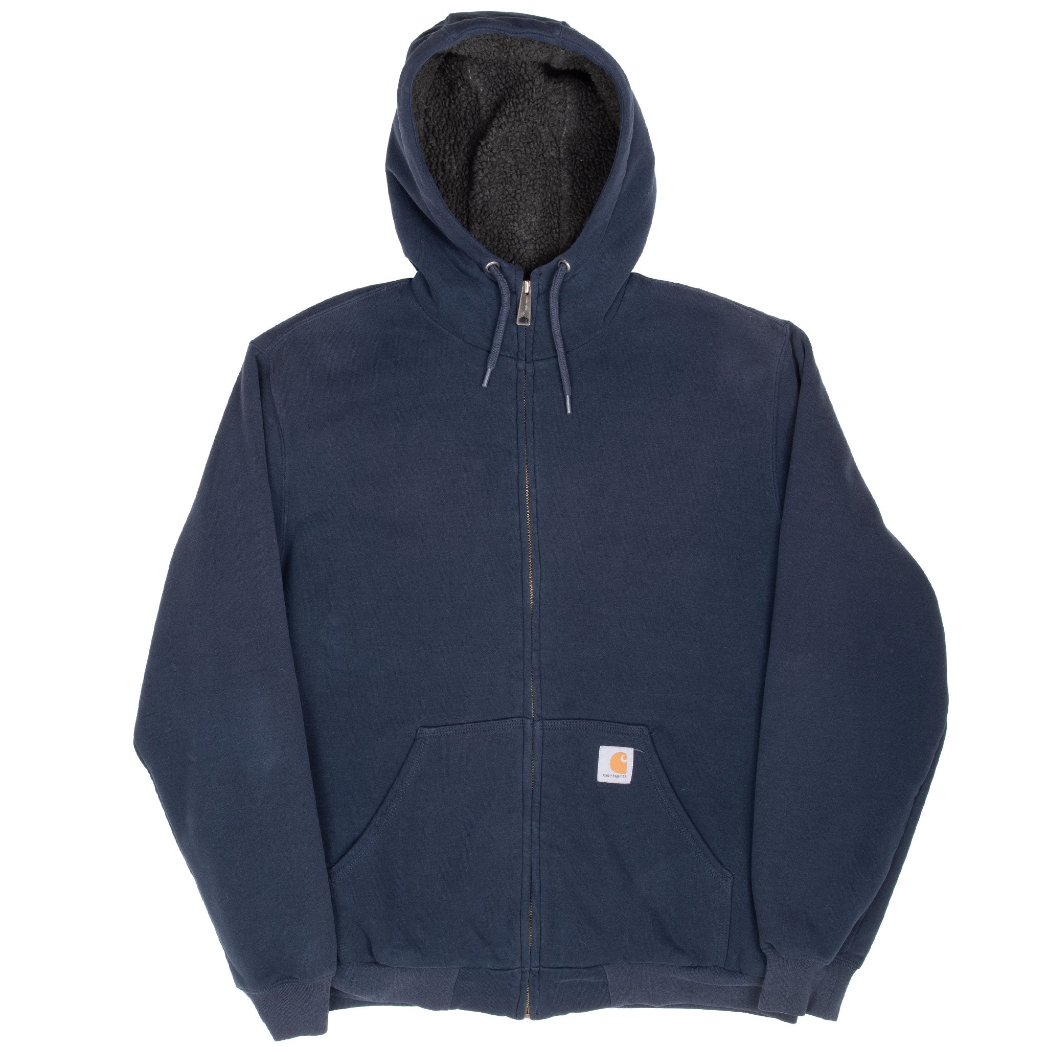 Vintage Carhartt Full Zip Navy Sherpa Lined Hoodie Sweatshirt 2000S Size Medium
