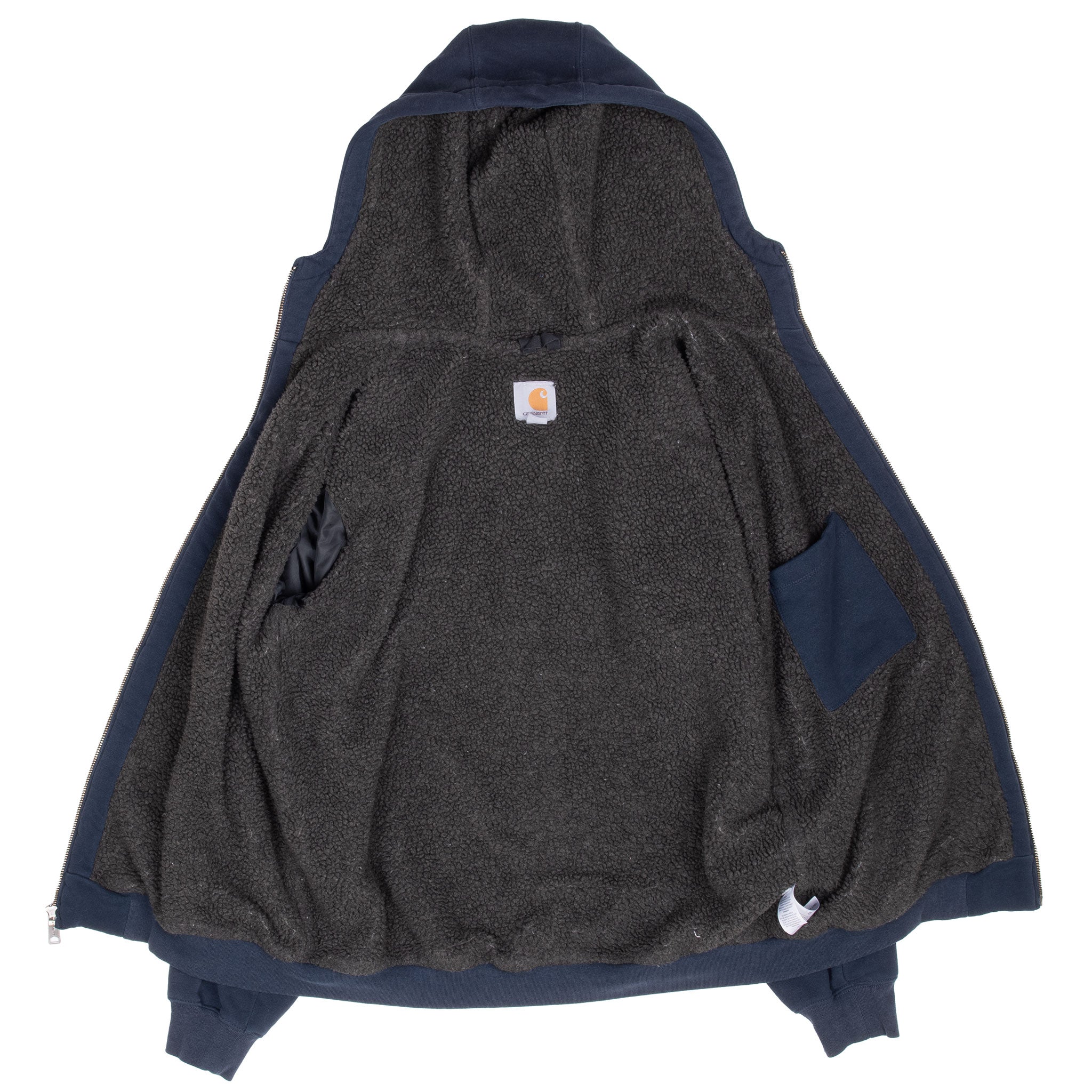 VINTAGE CARHARTT FULL ZIP NAVY SHERPA LINED HOODIE SWEATSHIRT 2000S MEDIUM