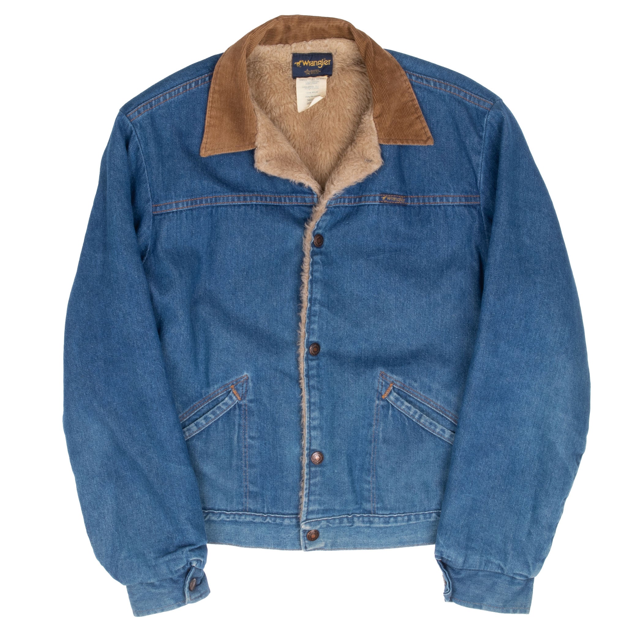 Vintage Wrangler Fur Lined Denim Jacket 74227Nv 1970S Size 38 Made In Usa