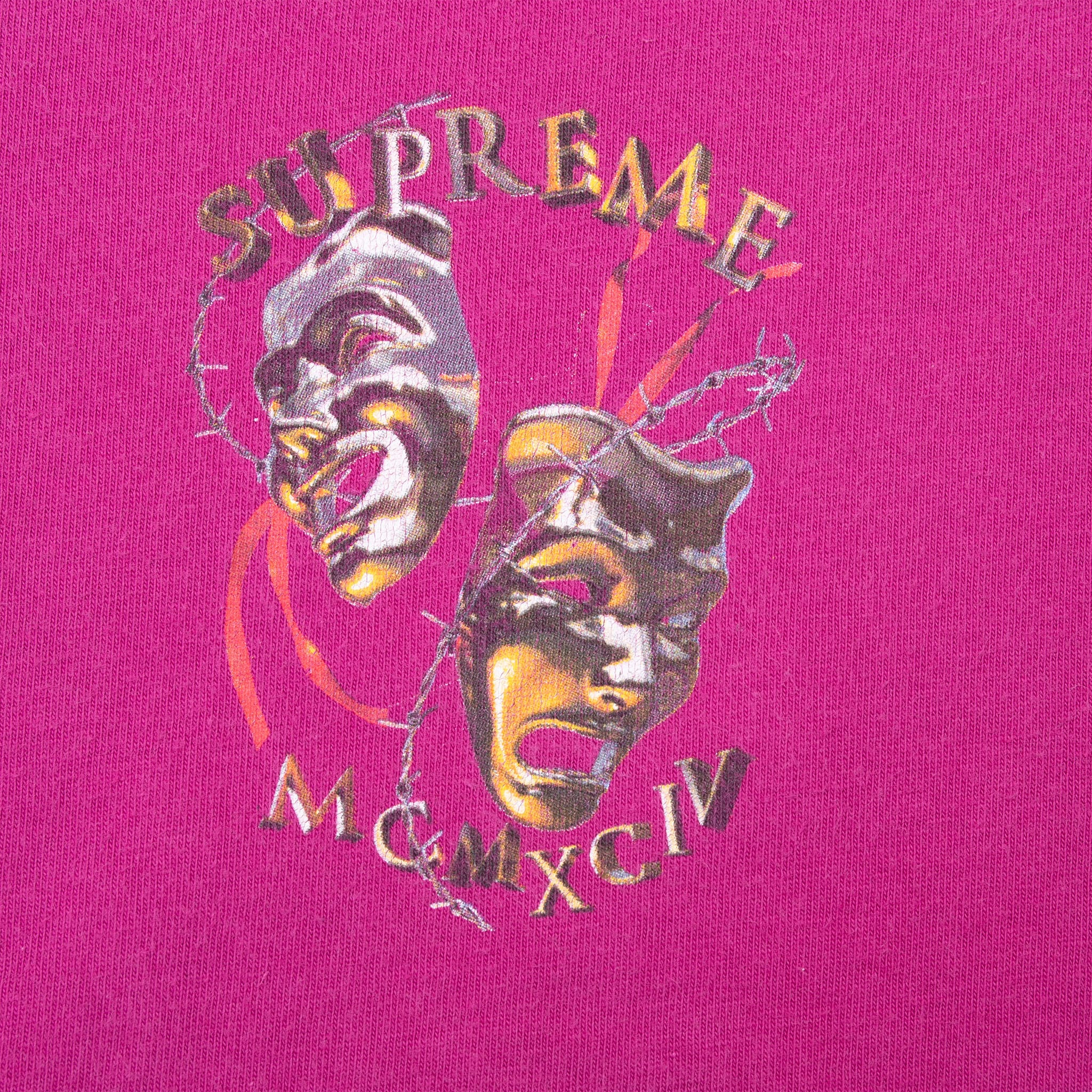 SUPREME LAUGH NOW MAGENTA DRAMA MASK TEE SHIRT SIZE MEDIUM MADE IN USA