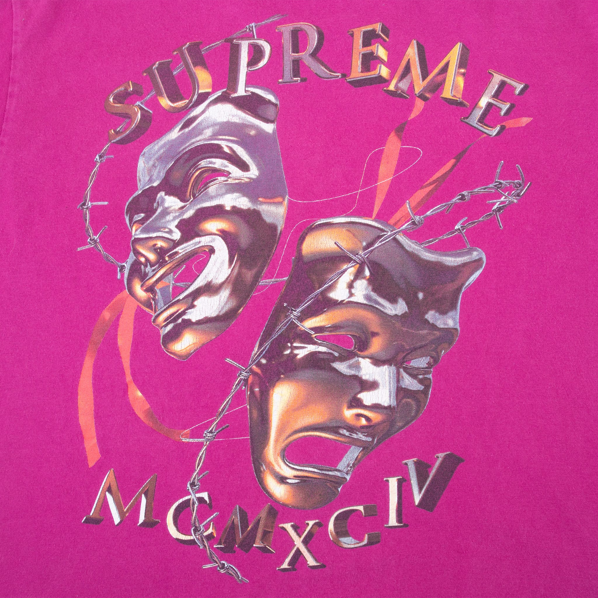 SUPREME LAUGH NOW MAGENTA DRAMA MASK TEE SHIRT SIZE MEDIUM MADE IN USA