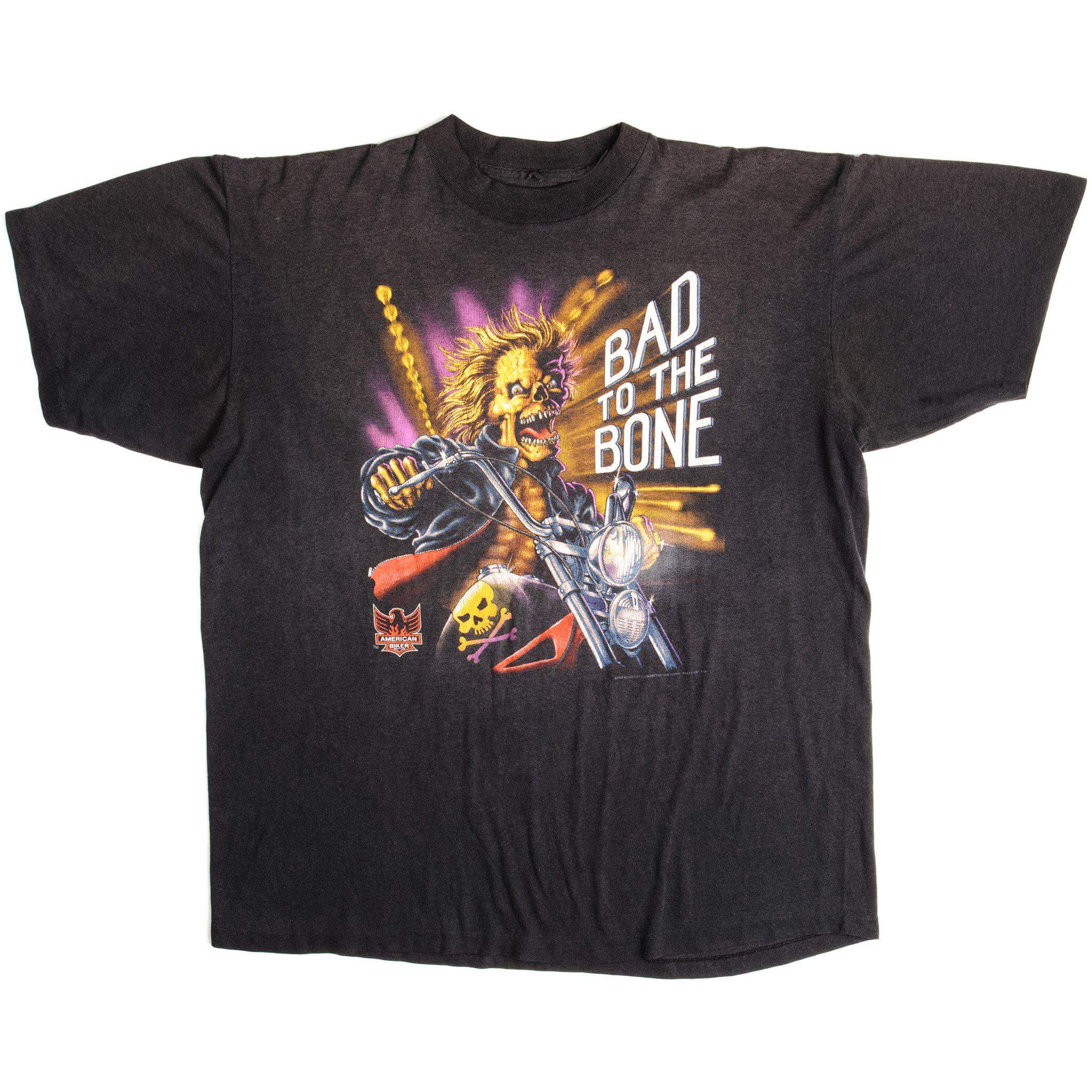 Vintage American Biker Bad To The Bone Tee Shirt 1992 Size XL With Single Stitch Sleeves.