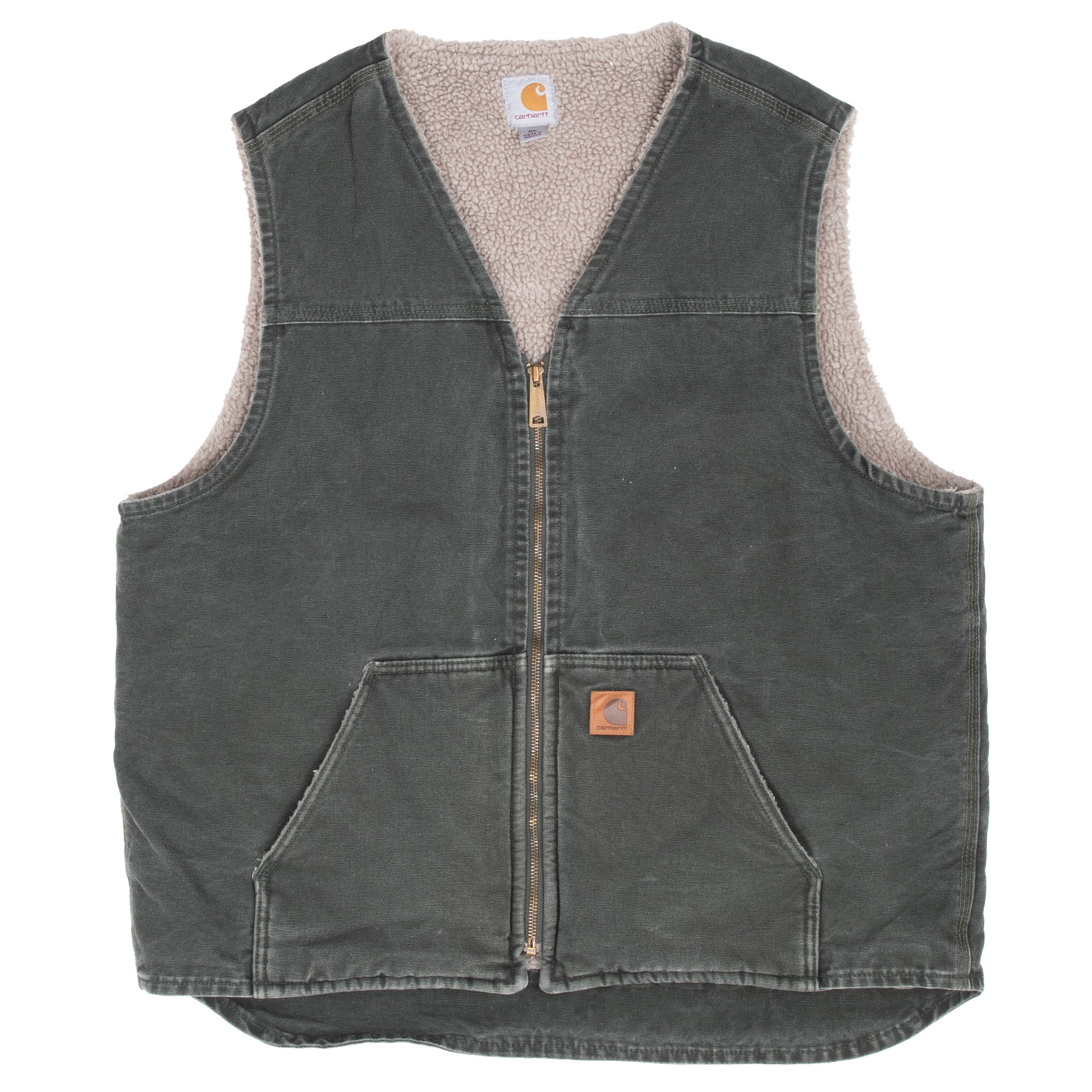 Vintage Carhartt Sherpa Lined Green Vest Jacket 2017 Size XL Tall V26Mos