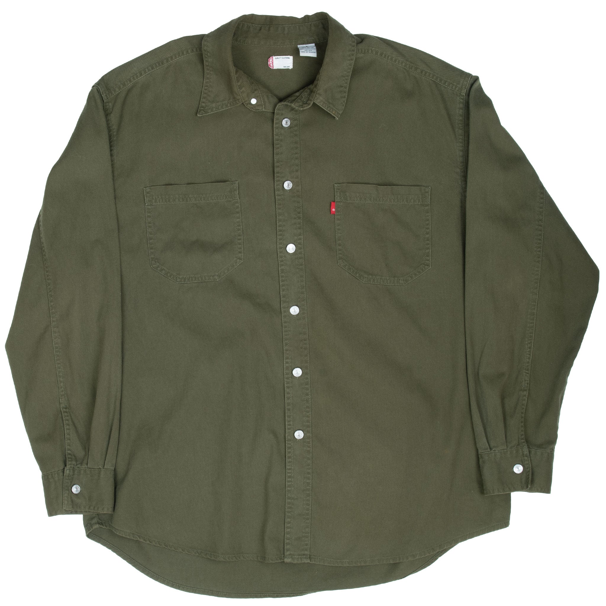 Vintage Levis Pocket Olive Green Denim Shirt 2000S Size Large