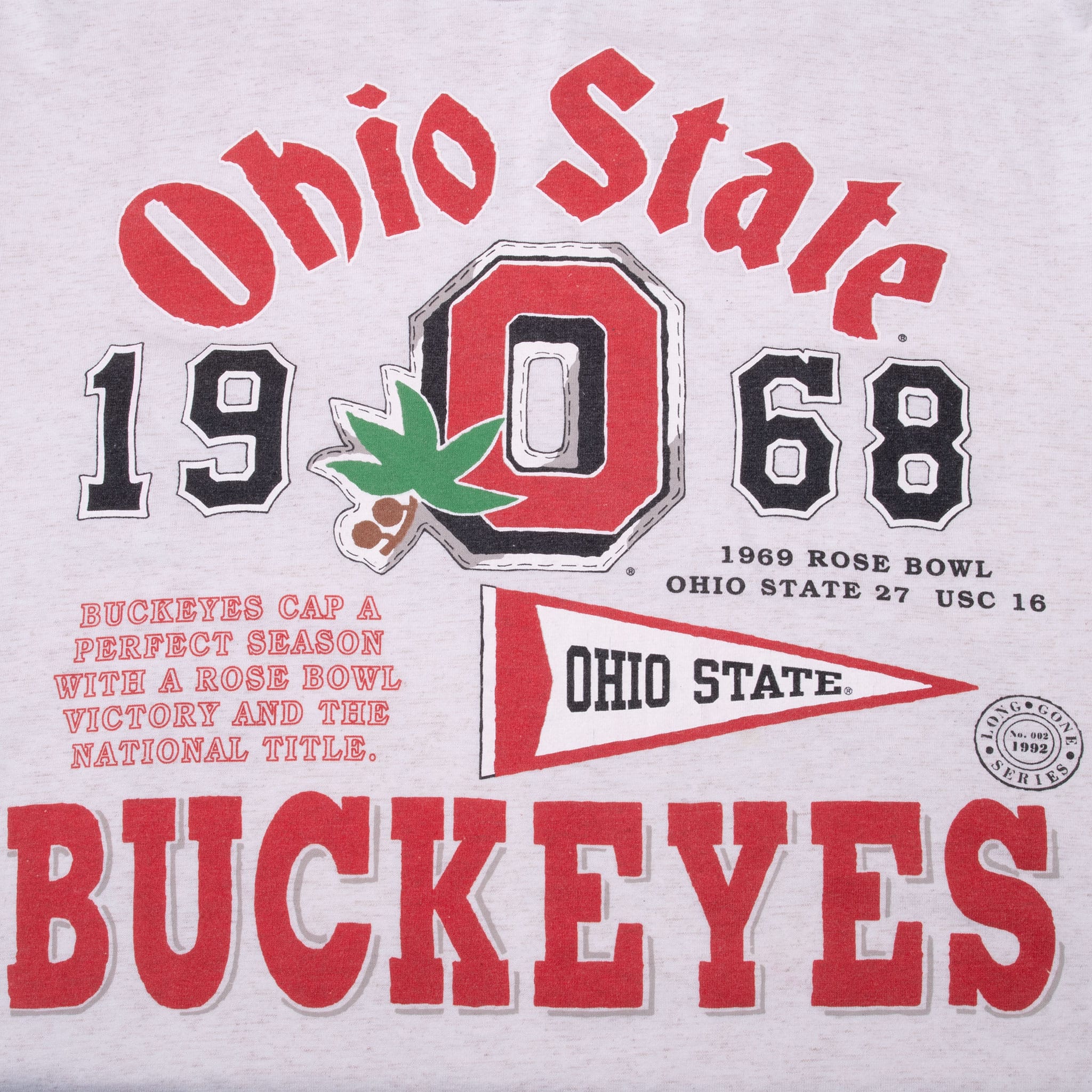 VINTAGE NCAA OHIO STATE BUCKEYES 1968 CHAMPIONS 1992 TEE SHIRT XL MADE USA