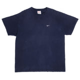 Vintage Nike Small Swoosh Embroidered Blue Tee Shirt Late 1990s Size XL Made In USA.