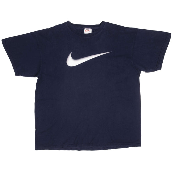 Vintage Nike Big Swoosh Blue Tee Shirt Late 1990s Size XL Made In USA.