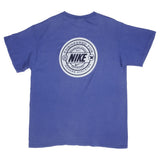 Vintage Nike Spell out Back Print Swoosh Blue Tee Shirt Late 1990s Size Large Made In USA