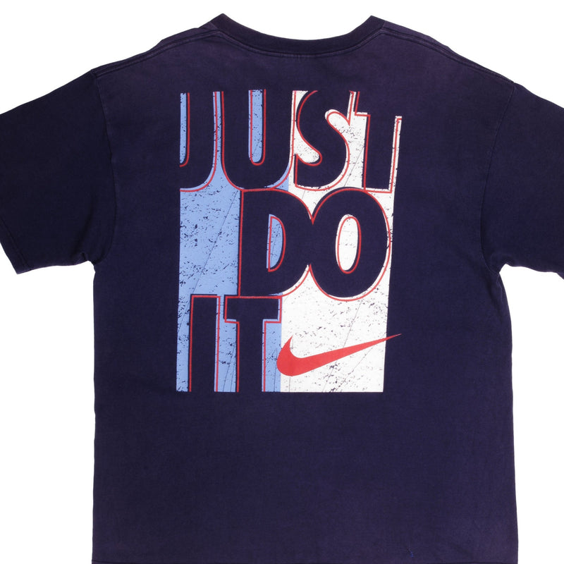 Vintage Nike Just Do It Swoosh Blue Tee Shirt Late 1990s Size Large Made In USA