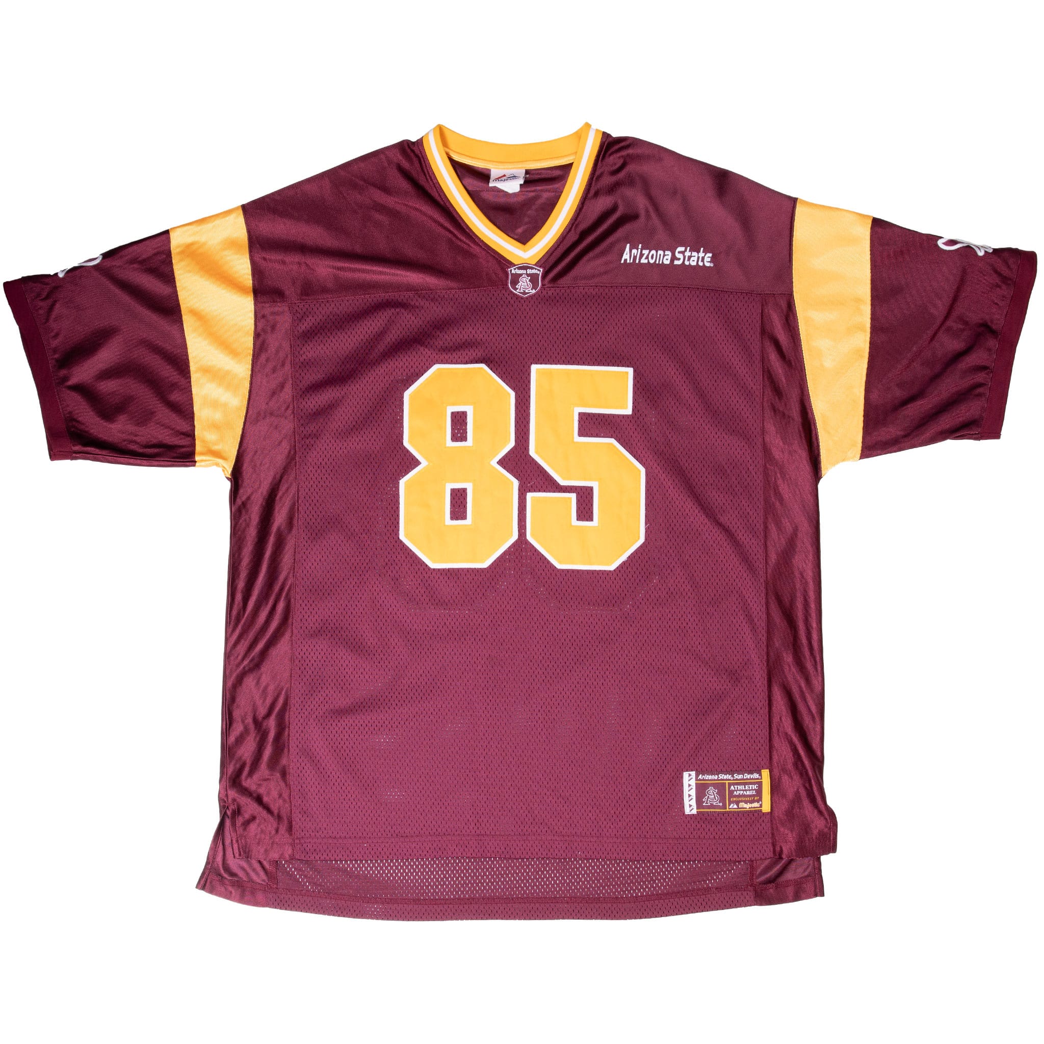 Front of maroon Majestic Arizona State Sun Devils #85 football jersey