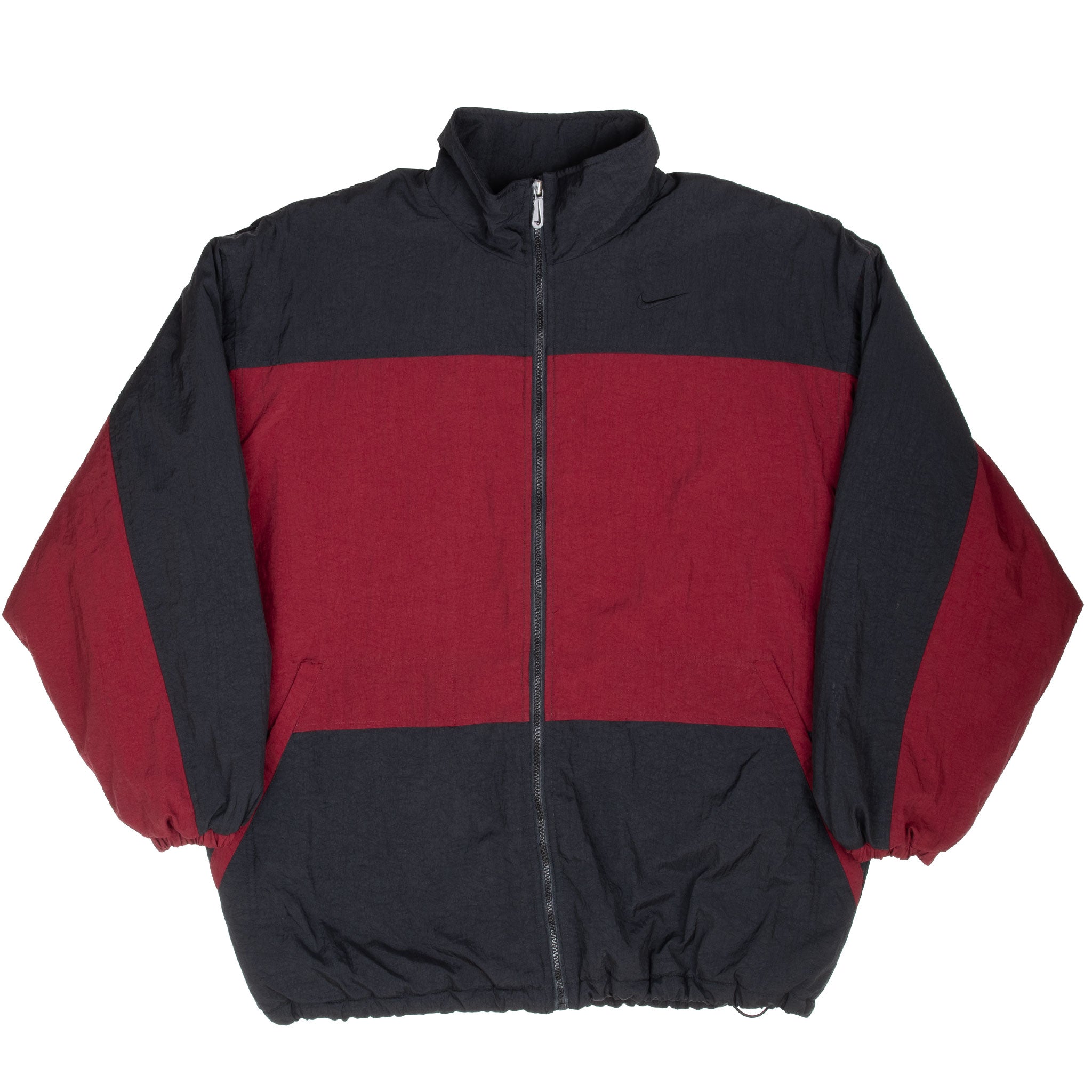 Vintage Nike Swoosh Black Burgundy Windbreaker Jacket 1990S Size XL Women