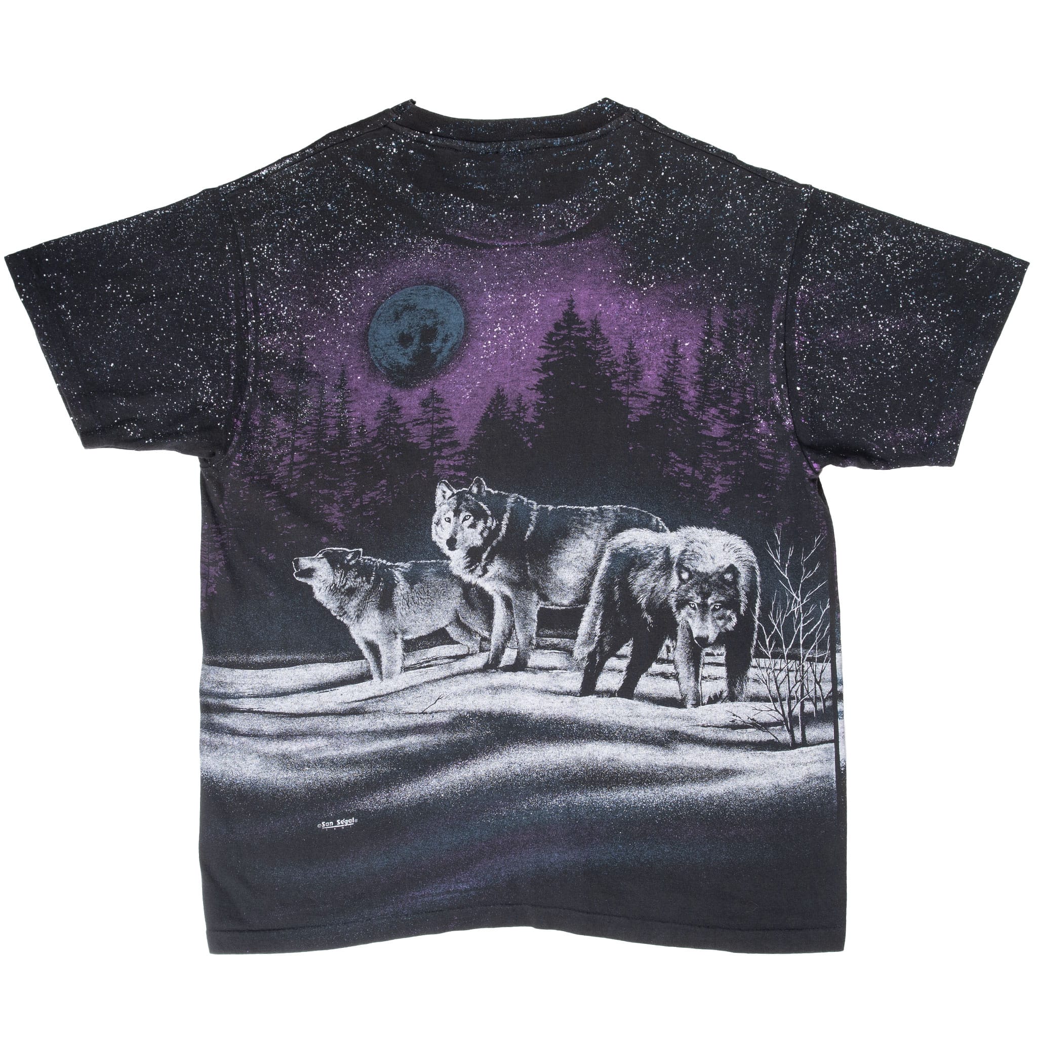 VINTAGE ANIMAL PRINT WOLF LAKE GENEVA AOP TEE SHIRT 1991 LARGE MADE IN USA