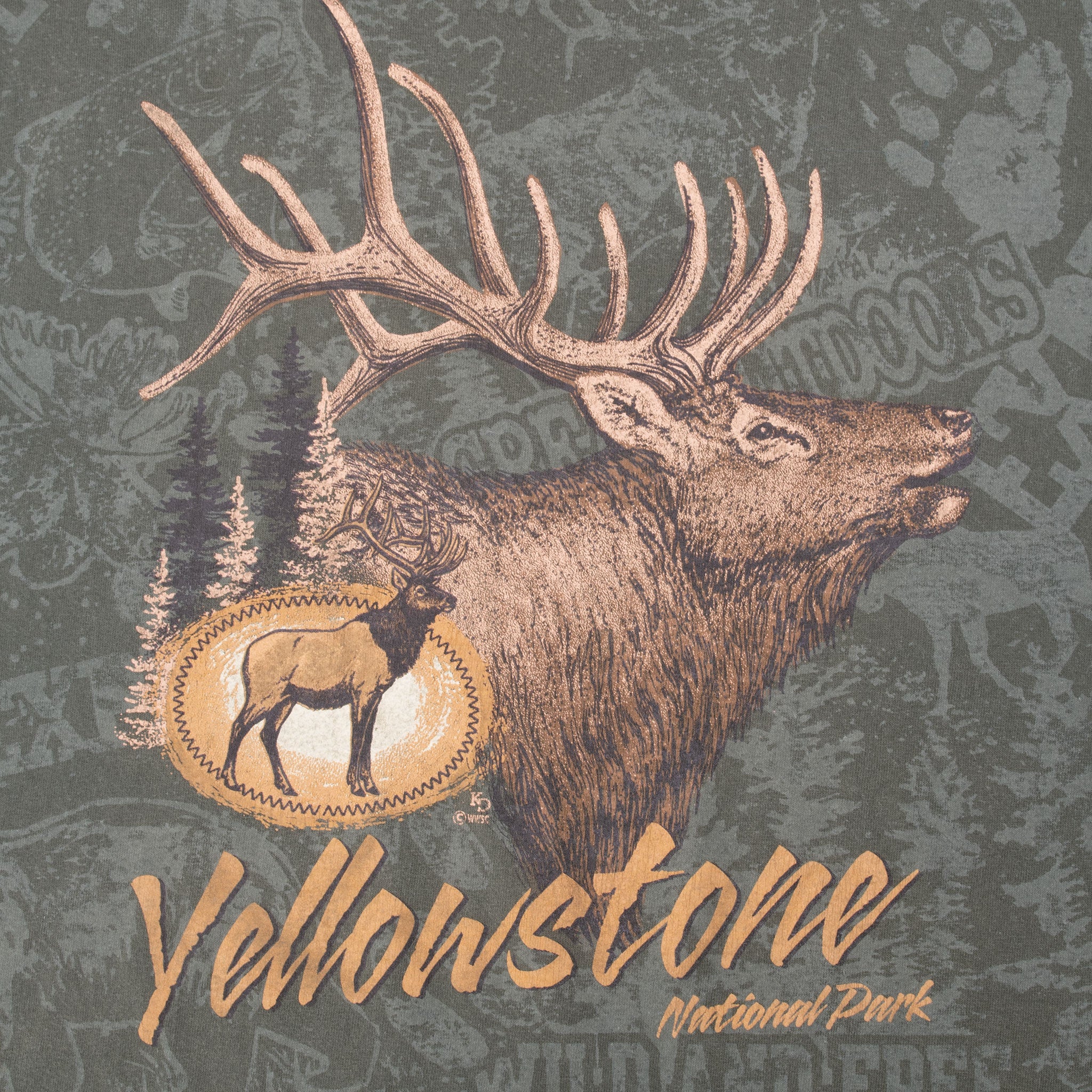 Vintage Yellow Stone National Park Elk Animal Print Tee Shirt 2000S Size Large