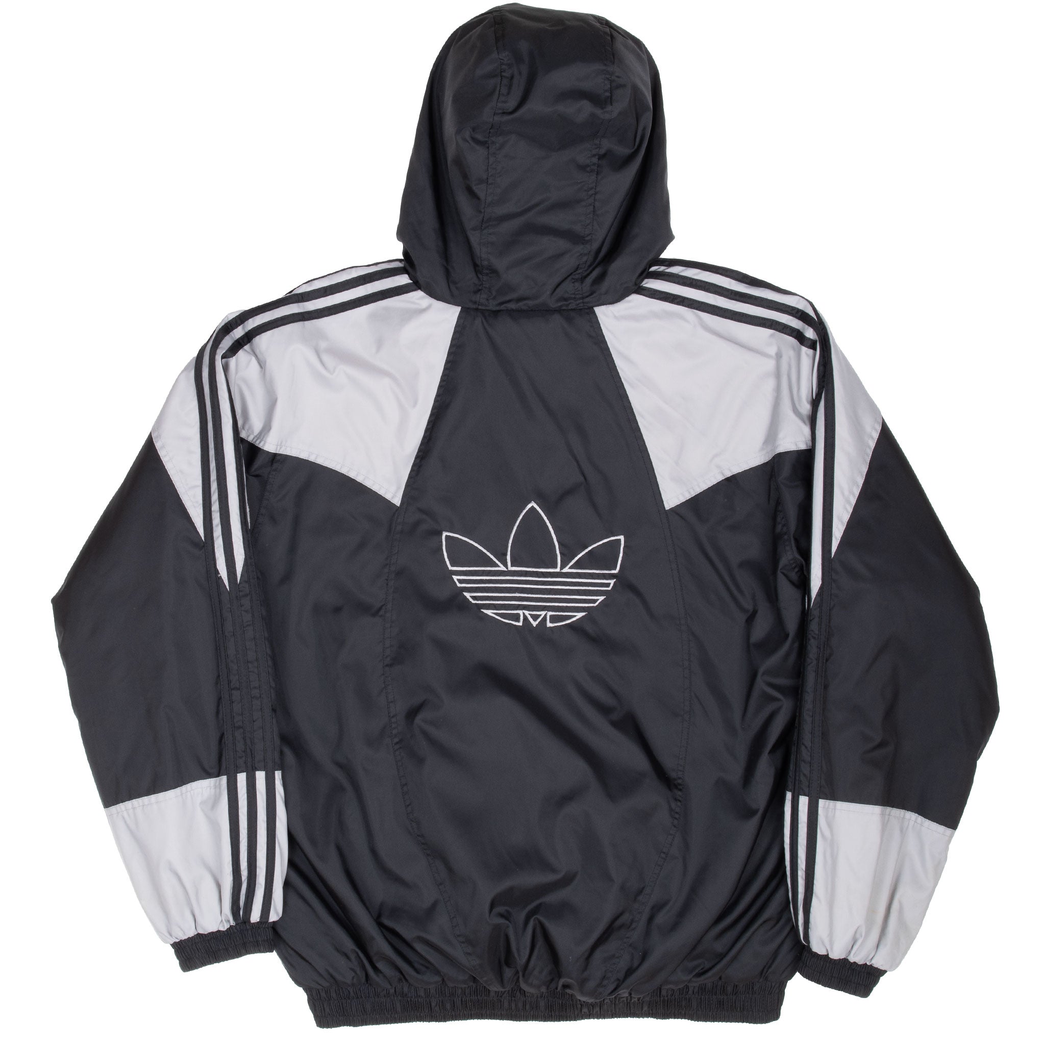 Vintage Adidas Black Grey Hooded Windbreaker Jacket 1990S Size Medium