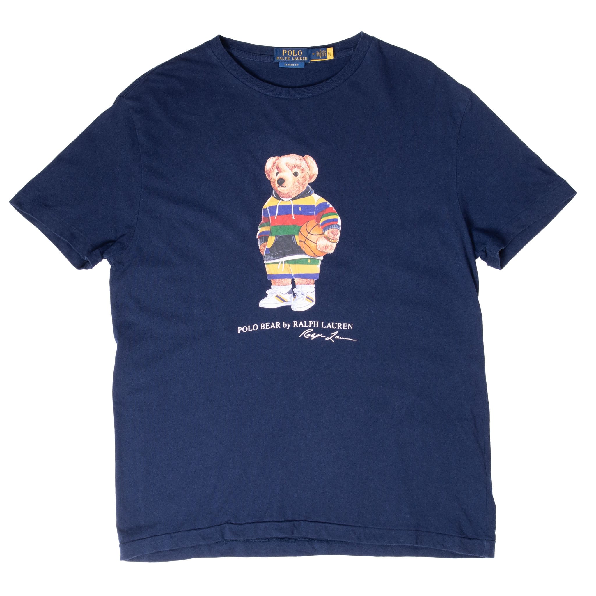 VINTAGE RALPH LAUREN POLO BEAR BASKETBALL NAVY BLUE TEE SHIRT MEDIUM