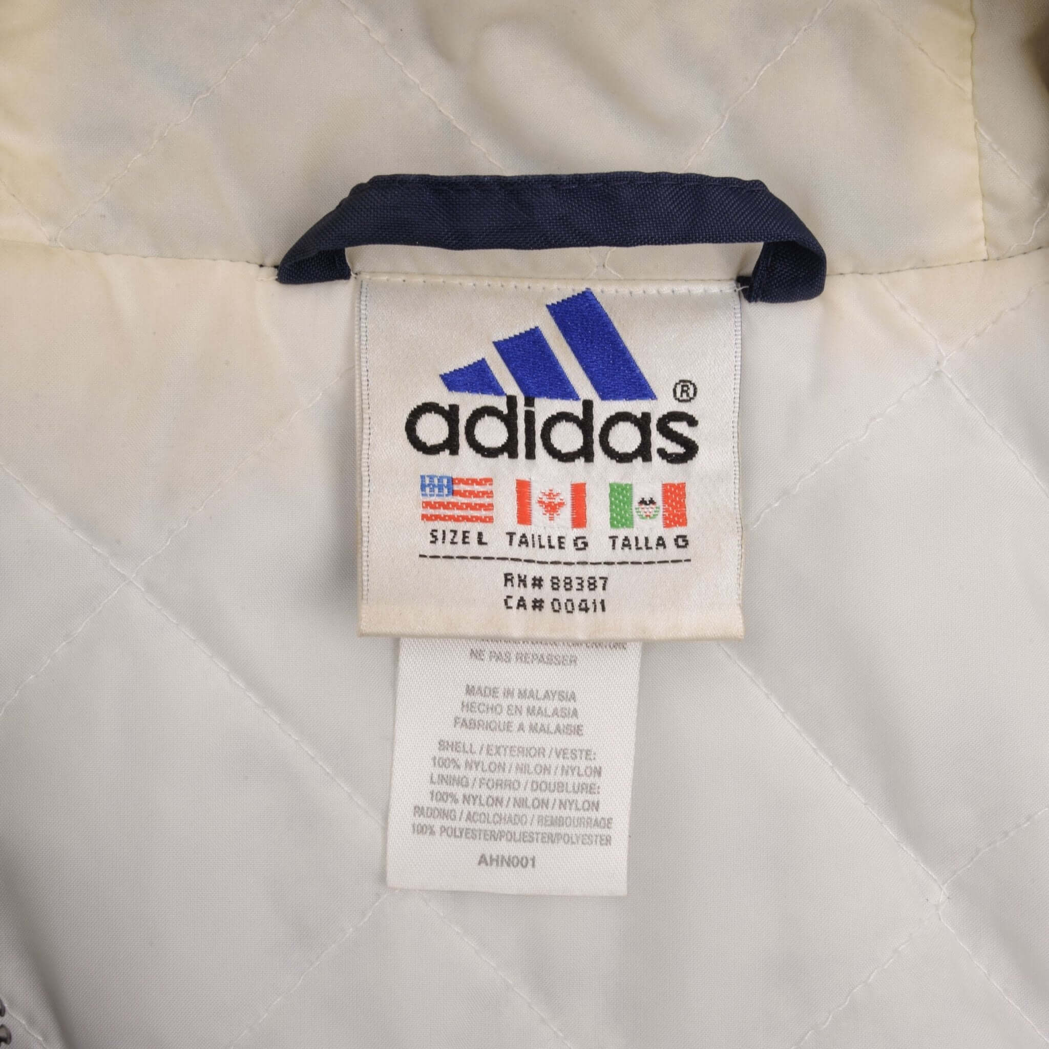 Vintage Adidas Navy Blue Nylon Windbreaker Hooded Jacket 1990S Size Large