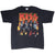 Full front view of black KISS short-sleeve T-shirt with fiery band graphic