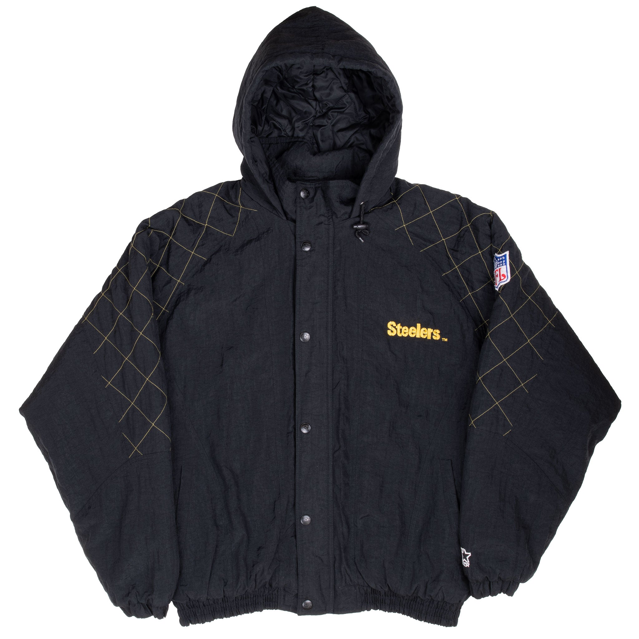 Vintage Starter Nfl Pittsburgh Steelers Heavy Hooded Windbreaker Jacket 1990S Size XL