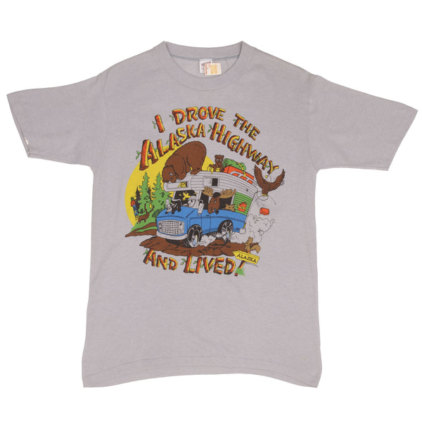 Vintage I Drove The Alaska Highway And Lived Tee Shirt 1978 Medium Made In USA With Single Stitch Sleeves Deadstock