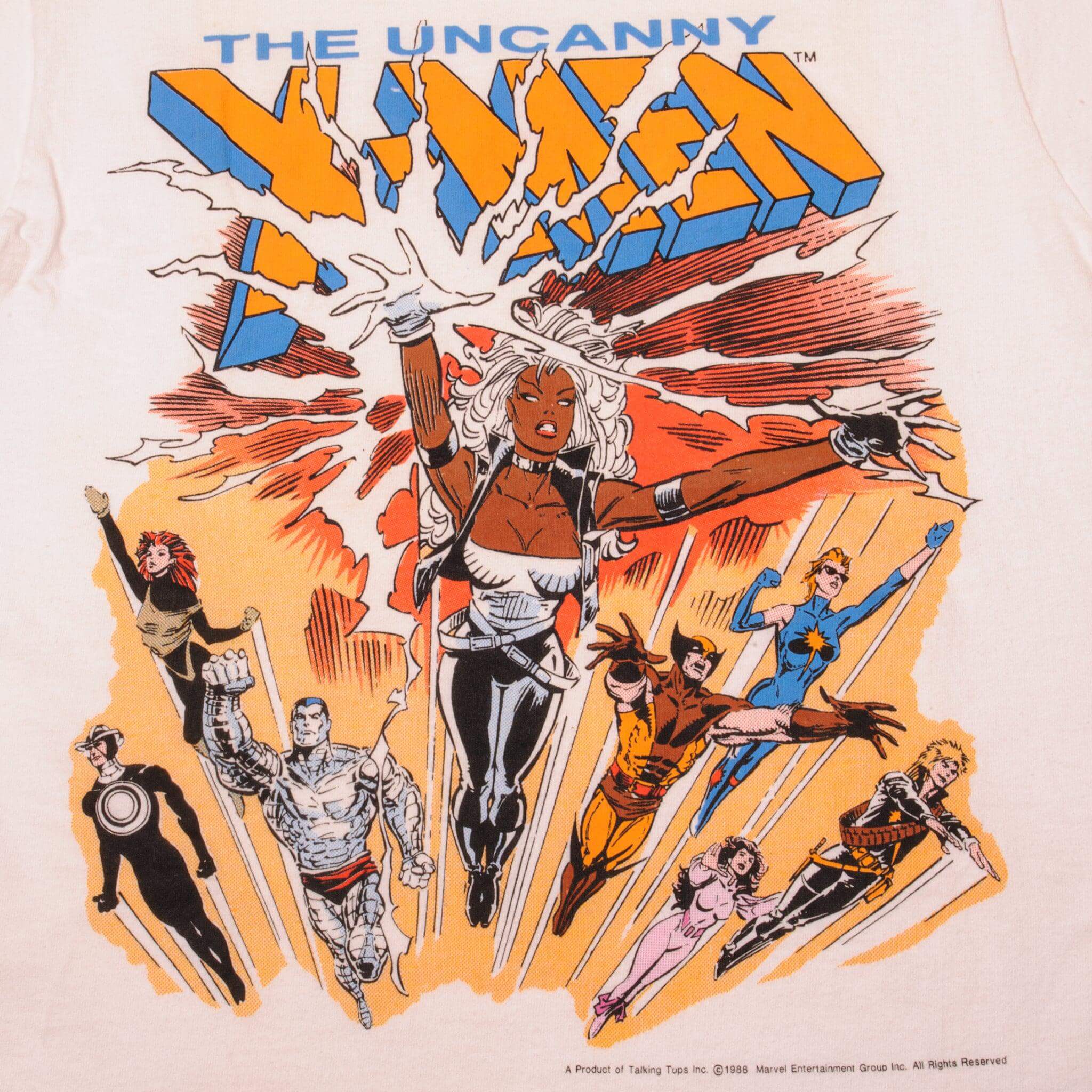 Vintage Marvel X Men The Uncanny Featuring Wolverine, Storm, Jean Grey, Havok... Fruit Of The Loom Tee Shirt 1988 Size S Made In USA With Single Stitch Sleeves.