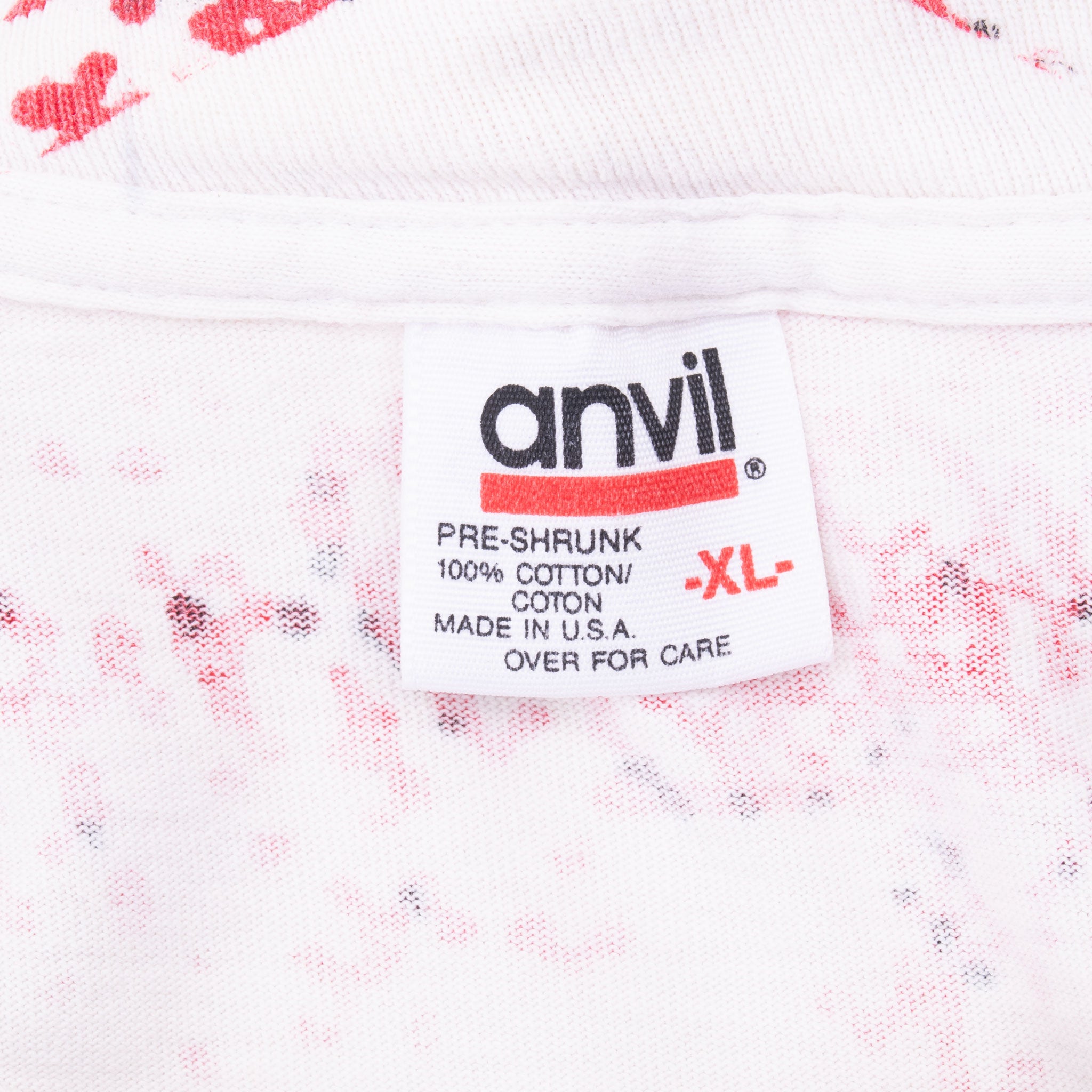 Vintage All Over Print Red Purple White Tee Shirt Size XL Made In Usa Single Stitch