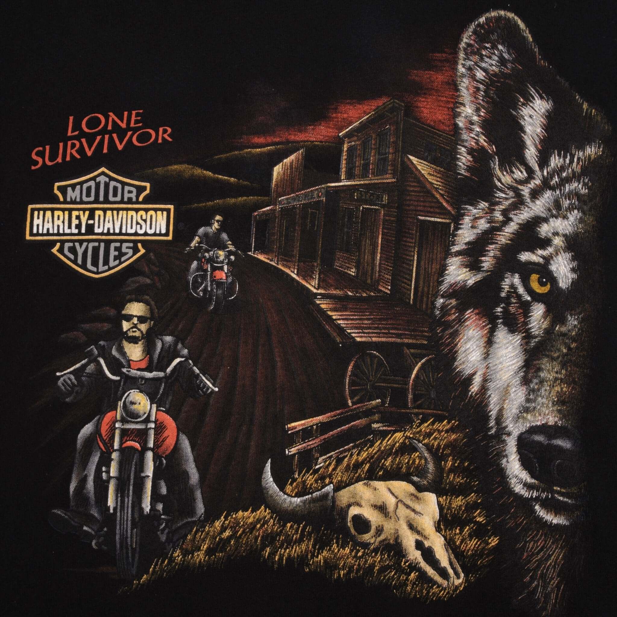 Vintage Harley Davidson Long Sleeve Wolf Tee Shirt Size XL Made In Usa