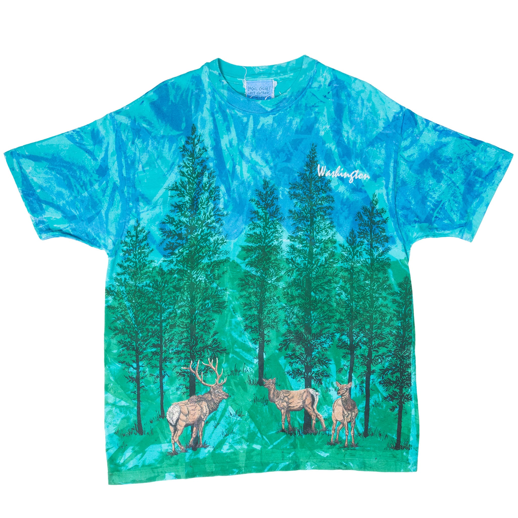 VINTAGE ANIMAL PRINT FOREST DEAR LOCAL COLOR ART AOP TEE SHIRT 1990S XL MADE USA
