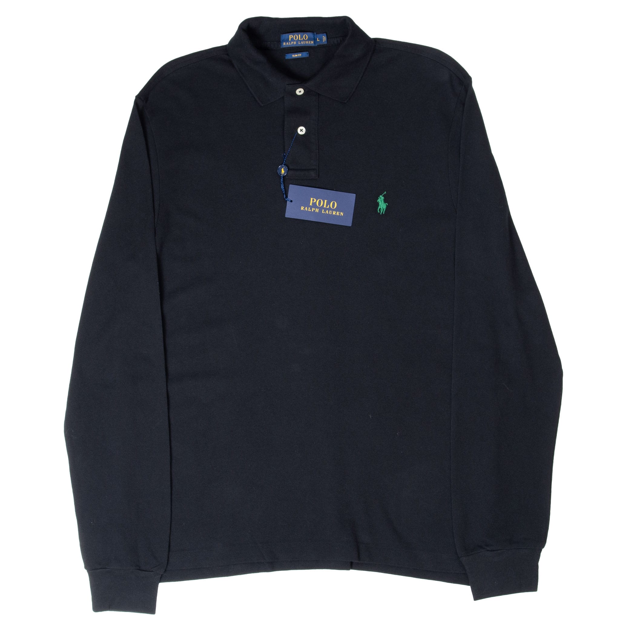 VINTAGE RALPH LAUREN BLACK LONG SLEEVE POLO SHIRT SIZE LARGE DEADSTOCK