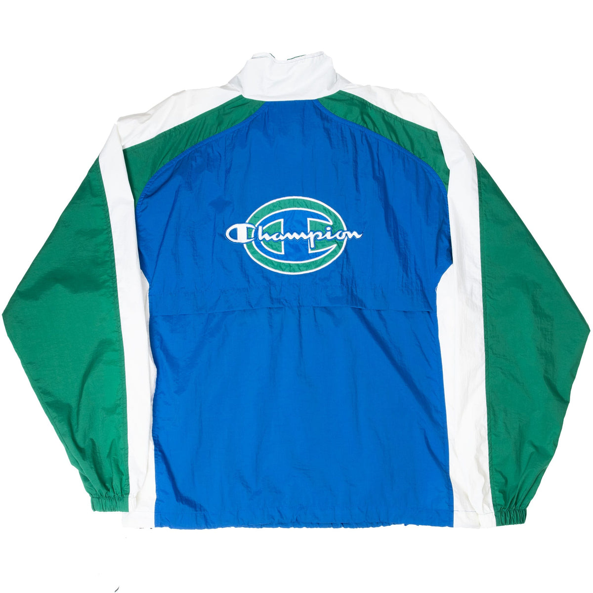 Full back of Champion color-block windbreaker with large embroidered logo
