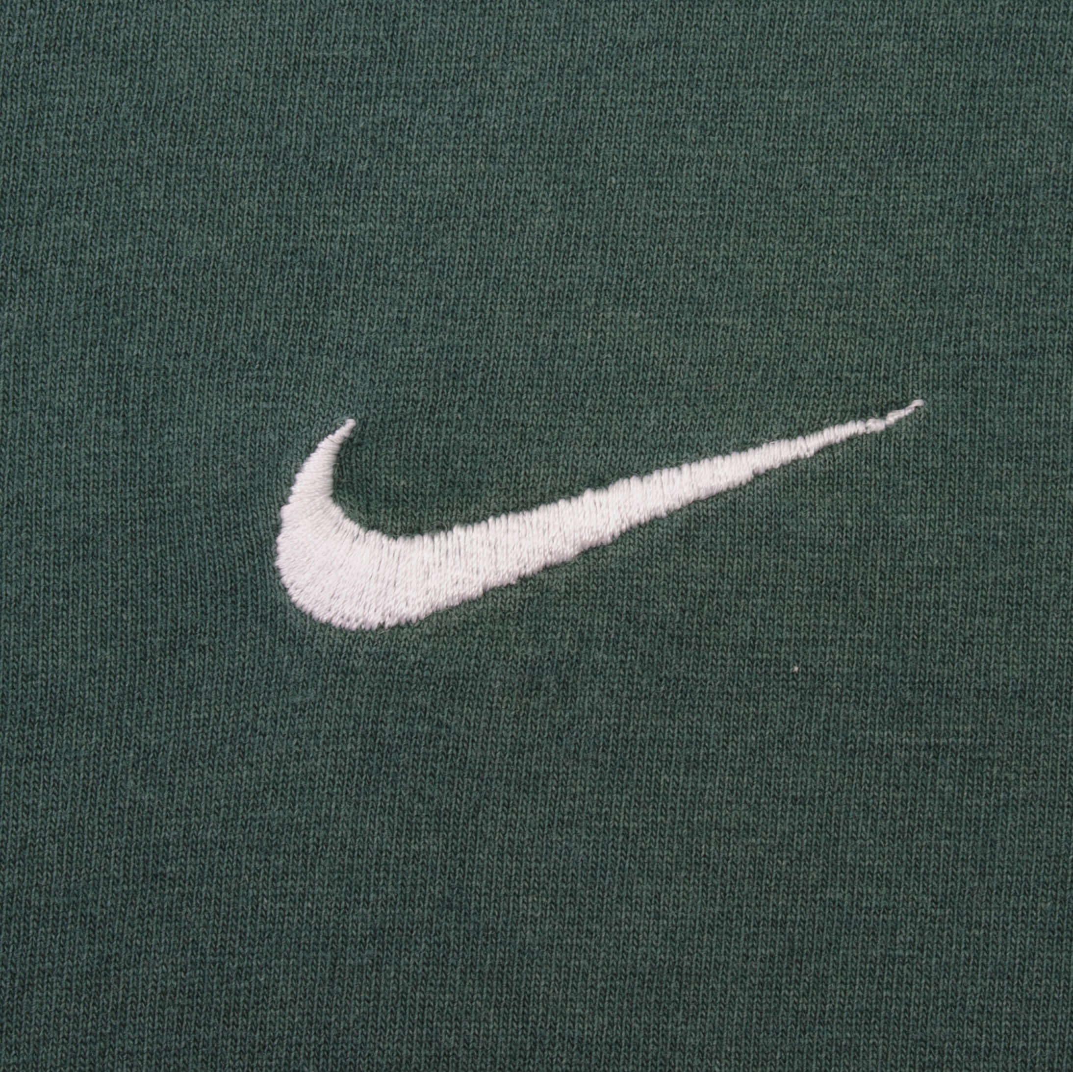 Vintage Nike Small Swoosh Embroidered Green Tee Shirt Late 1990s Size XL Made In USA.