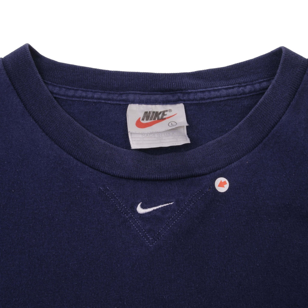 VINTAGE NIKE CENTER SWOOSH BLUE TEE SHIRT LATE 1990S LARGE MADE IN