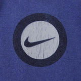 Vintage Nike Spell out Back Print Swoosh Blue Tee Shirt Late 1990s Size Large Made In USA