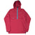 Full front view of burgundy Oakley pullover windbreaker with hood, gray half-zip, and drawcord hem