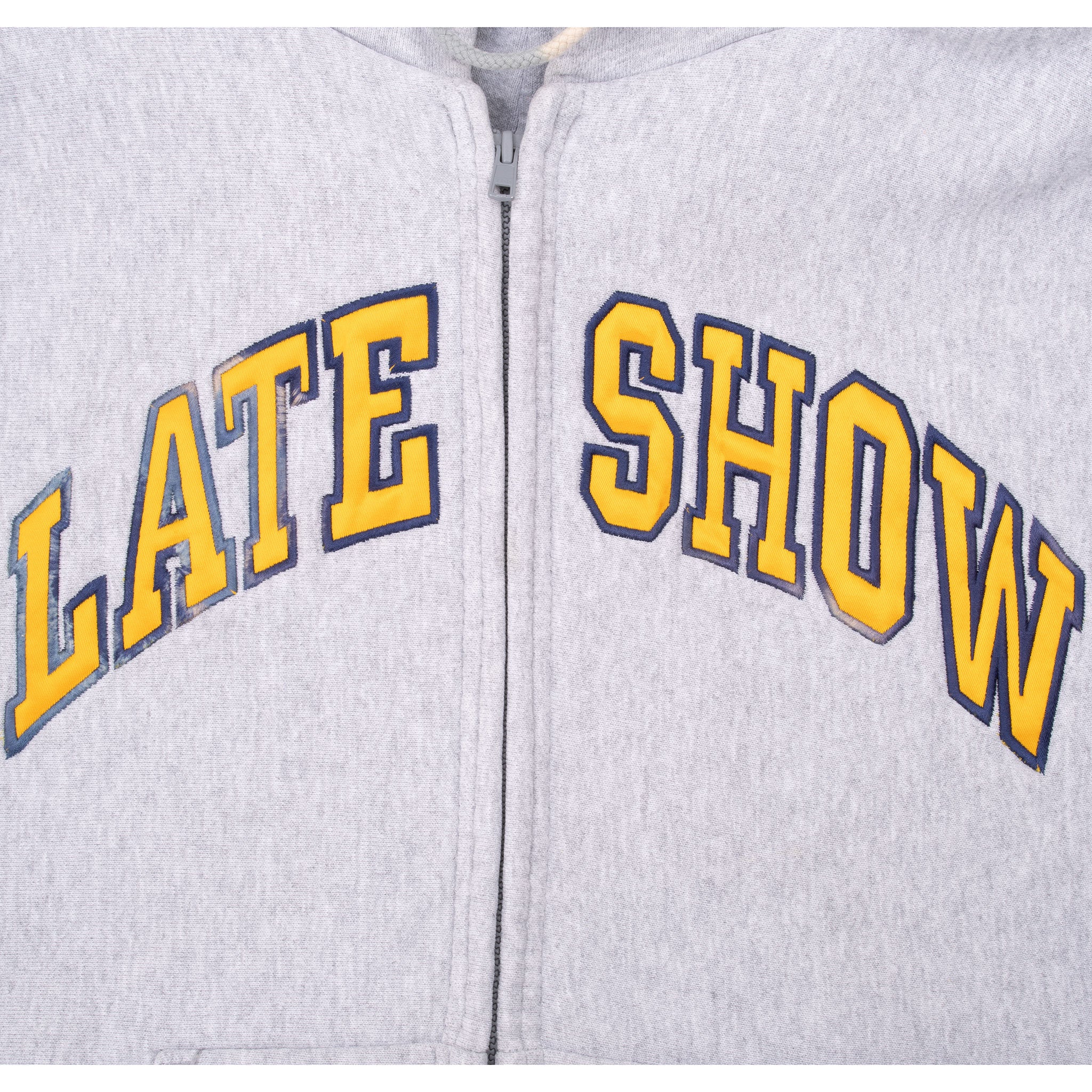 Vintage Late Show Full Zip Grey Zip Up Heavy Hoodie Sweatshirt 1990S Size XL Made In Usa