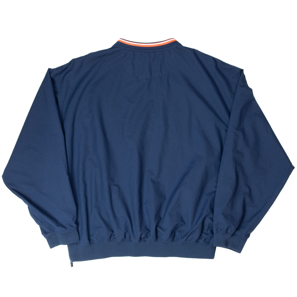 Back of navy Nike Illinois pullover windbreaker with striped collar and ribbed hem