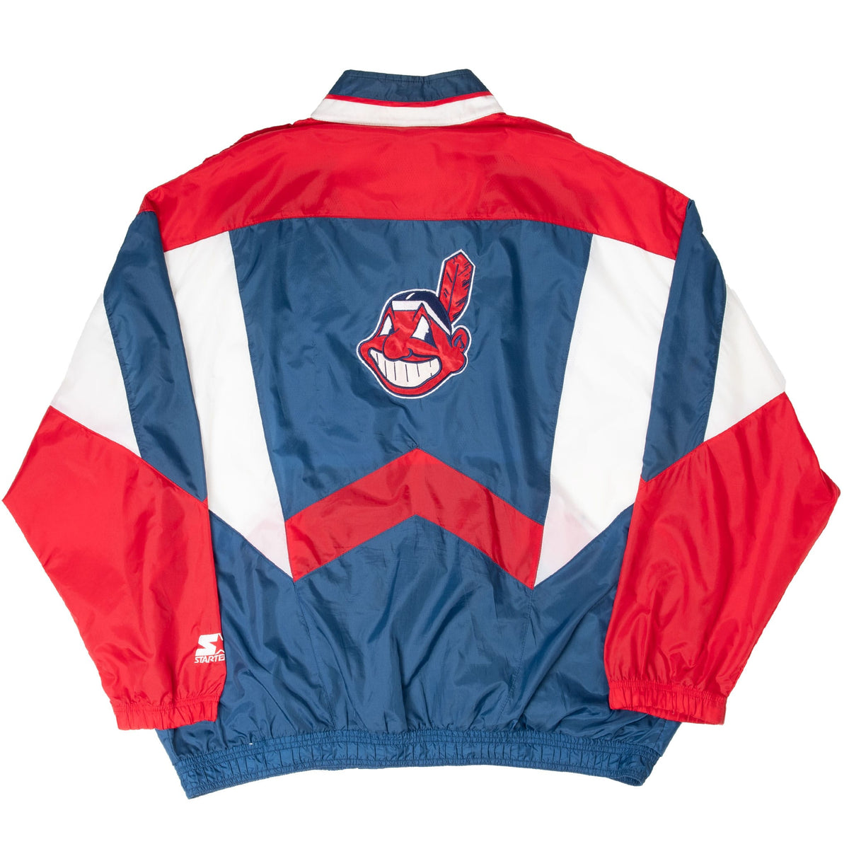 Back of Cleveland Indians Starter windbreaker with large embroidered team logo