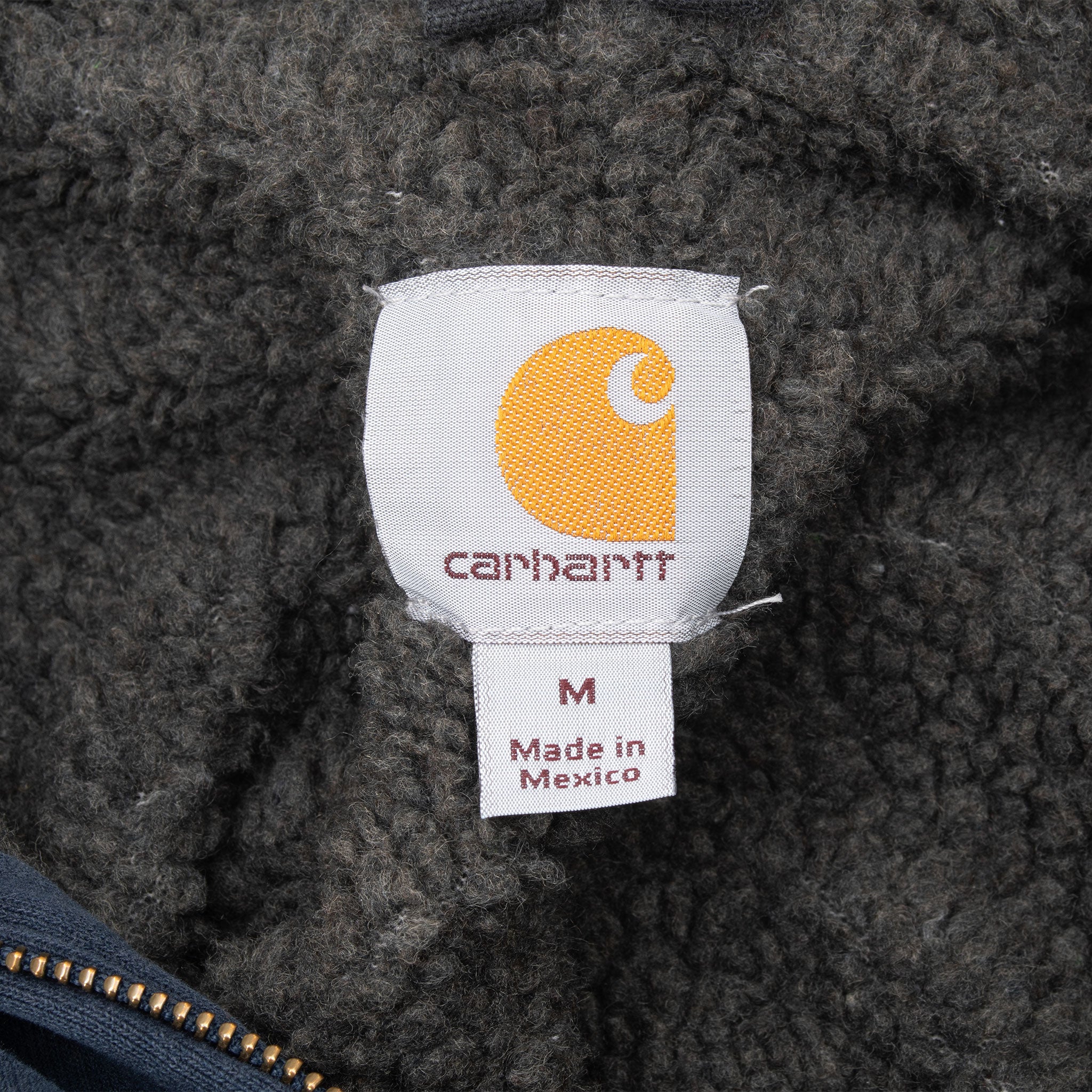 Vintage Carhartt Full Zip Navy Sherpa Lined Hoodie Sweatshirt 2000S Size Medium
