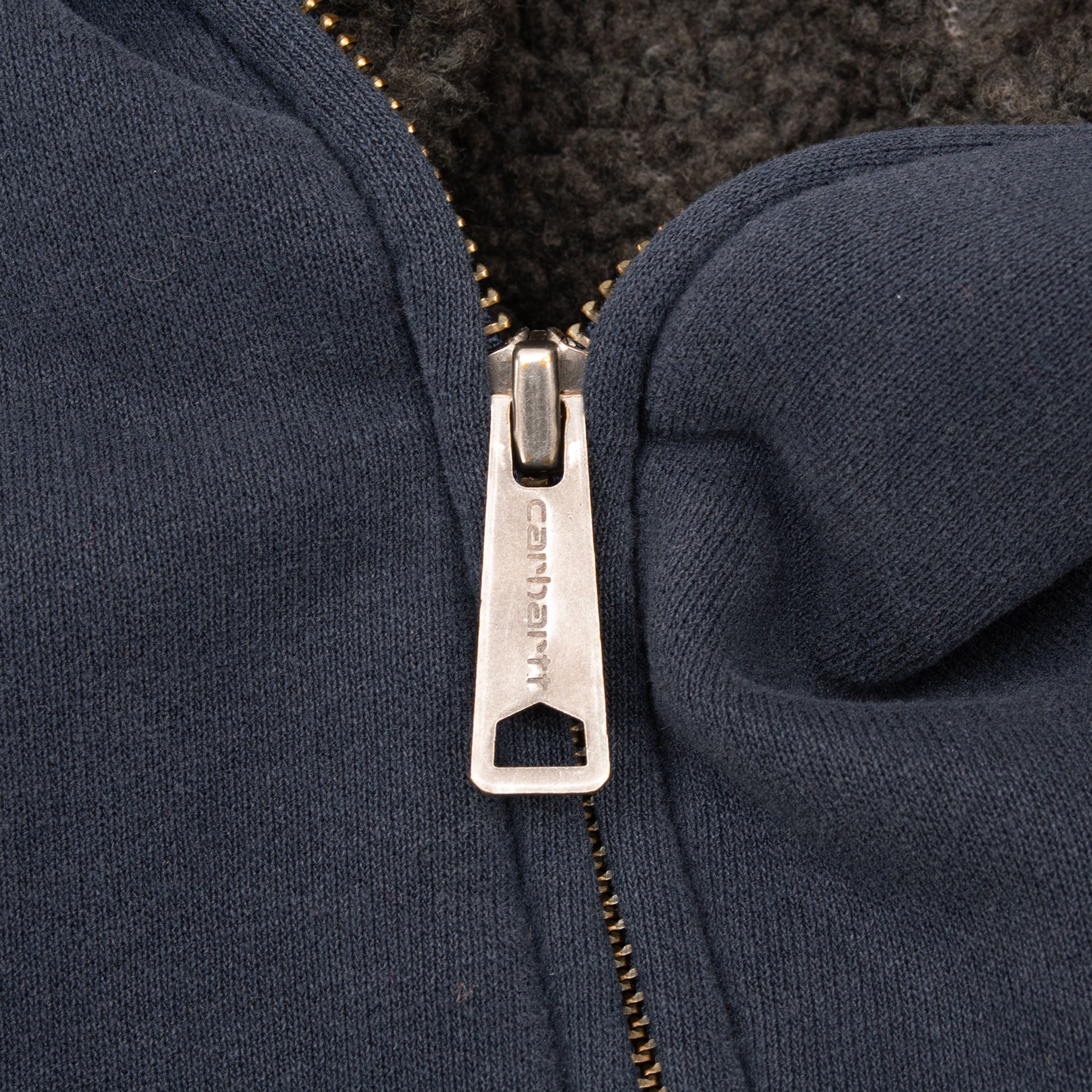 Vintage Carhartt Full Zip Navy Sherpa Lined Hoodie Sweatshirt 2000S Size Medium